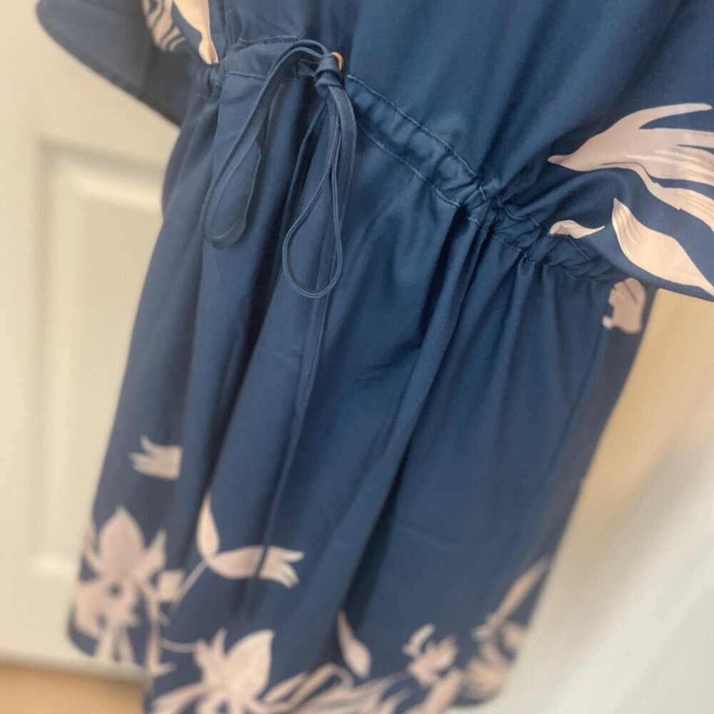 CUPSHE DRESS OVERSIZED SZ M  FLARED SLEEVES NAVY BLUE TAN BEACHY CHIC SUMMER - Picture 12 of 16